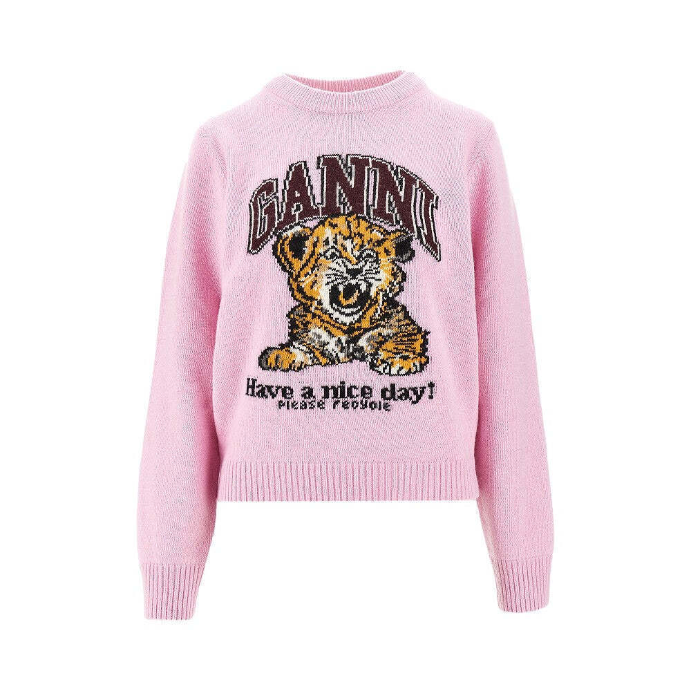 Ganni Tiger Inlay Wool Blend Sweater - Picture 1 of 3